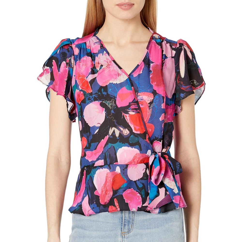 Floral Parker silk faux wrap top size medium
